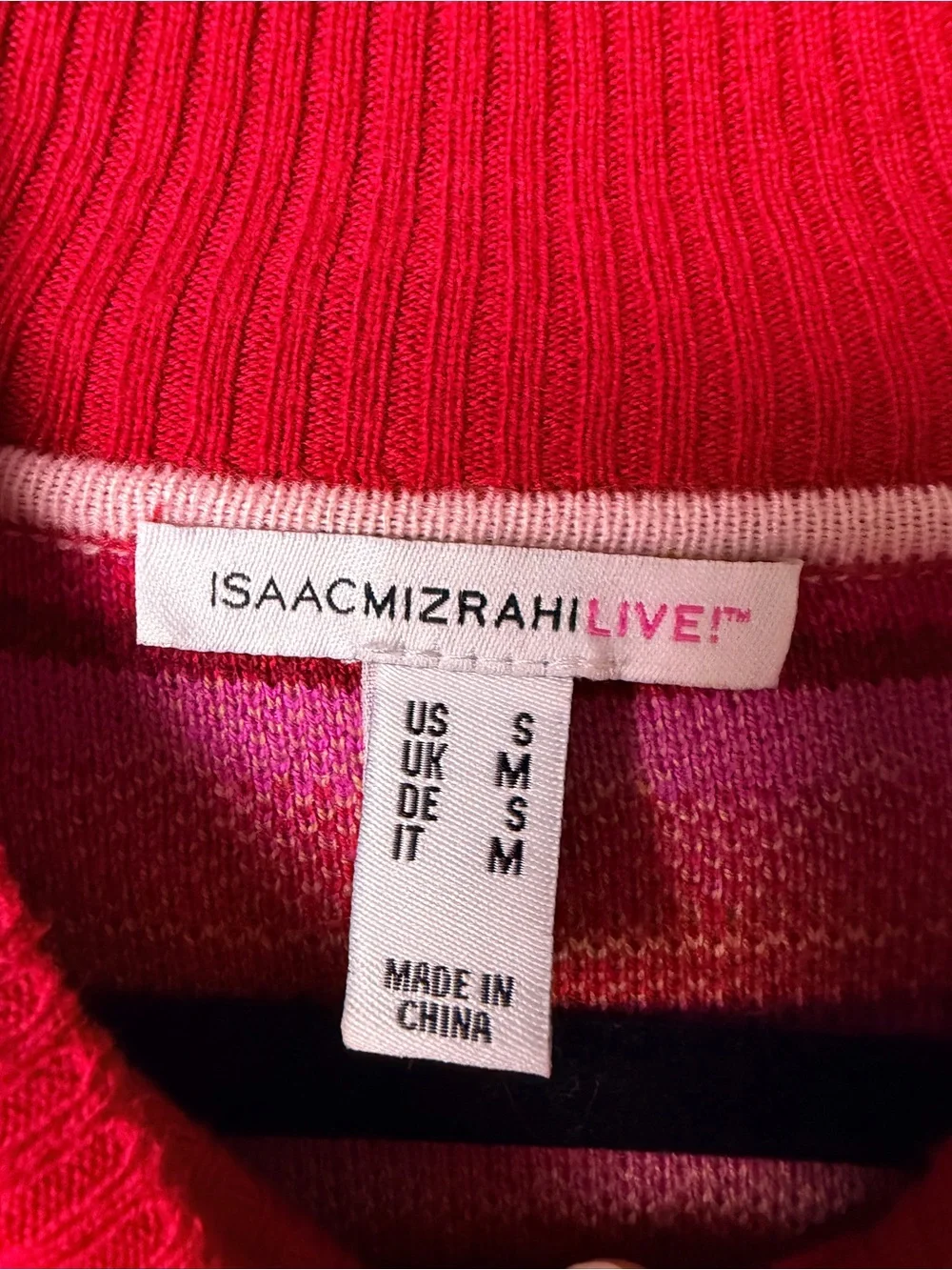 Isaac Mizrahi Bright Red Mock Neck Fair Isle Sweater Layered White Button Down